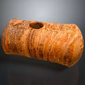 Ancient Stone Weapon With Cylindrical Shape Orange Brown Stripes And Central Hole