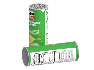 Green Cream Onion Flavor Chips Canisters With Snack Packaging Design 3d model