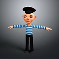 Cartoon Character Wearing Black Hat Blue White Striped Shirt Black Pants With Arms Outstretched