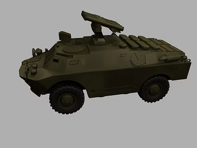 Green Military Tank With Wheeled Design Featuring Roof Equipment And Side Armor Plates 3d model