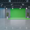 Modern Tech Stage With Green Floor Blue LED Screens And Lighting Equipment