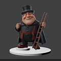 Smiling 3D Game Movie Character With Top Hat Black Coat And Wooden Ladder