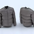 Gray Padded Jacket With Stand Collar Zipper Closure Front And Back Views 3d model