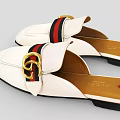 Stylish White Slippers Featuring Gold Metal Buckle And Red Black Stripes