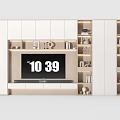 Modern White TV Cabinet Design With Storage Open Shelves Decorations And Built-in Lighting