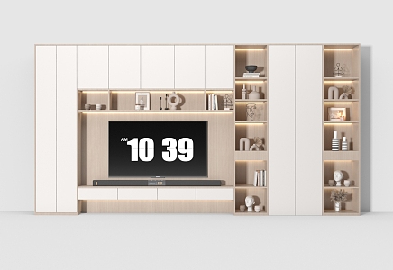 Modern TV Background Cabinet Cream TV Wall TV Cabinet Bookcase 3d model