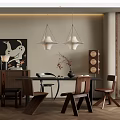 Middle Ancient Dining Table and Chair Combination Chandelier Floor Lamp Sideboard Dining Chair 3d model