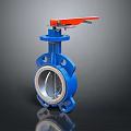 Blue Butterfly Valve With Red Handle And Industrial Metal Body Design