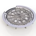 Modern Circular Architectural Structure With Radial Framework Spherical Elements And Support Bases