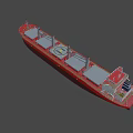 Large Bulk Carrier Ship With Red Hull And Gray Cargo Hatches