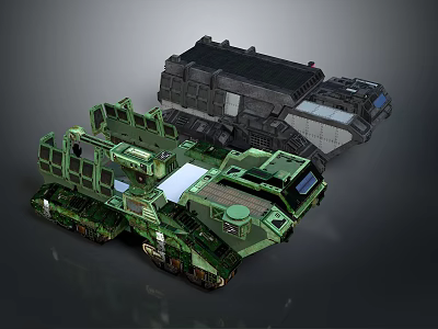 Green And Dark Armored Military Vehicles With Tracked Design And Tactical Equipment 3d model