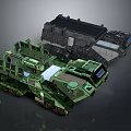 Green And Dark Armored Military Vehicles With Tracked Design And Tactical Equipment