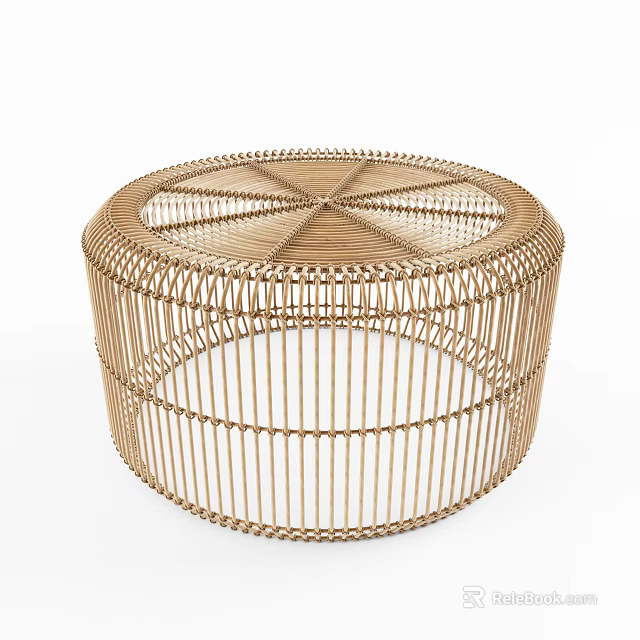 Modern Elegant Round Woven Coffee Table With Metal Frame Open Grid Pattern Stylish Home Decor 3d model 