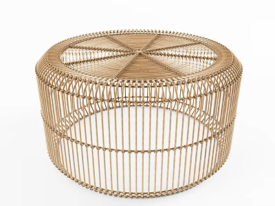 Modern Elegant Round Woven Coffee Table With Metal Frame Open Grid Pattern Stylish Home Decor 3d model