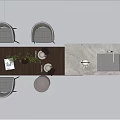 Modern Dining Table Set With Gray Chairs Wooden Top And Decorative Plants Plates