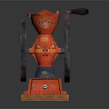 Vintage Red Kitchen Appliance With Wheels And Wooden Decorative Base
