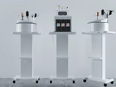 Three White Standing Medical Devices With Wheels Display Screen And Instrument Components 3d model
