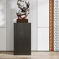 Abstract Modern Sculpture Artwork On Dark Pedestal With Geometric Wall Pattern Design 3d model