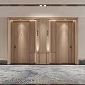 Modern Hotel Corridor With Light Wood Panels And Patterned Carpet 3d model