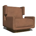 Modern Minimalist Brown Leather Single Sofa With Square Armrests And Wooden Base