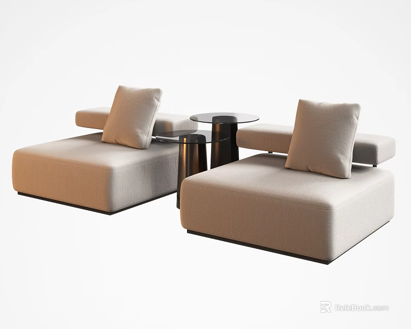 Modern Minimalist Casual Sofa Set With Soft Cushions And Side Table 3d model