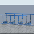 Industrial Equipment With Blue Pipes Multiple Pumps And Storage Tank Setup