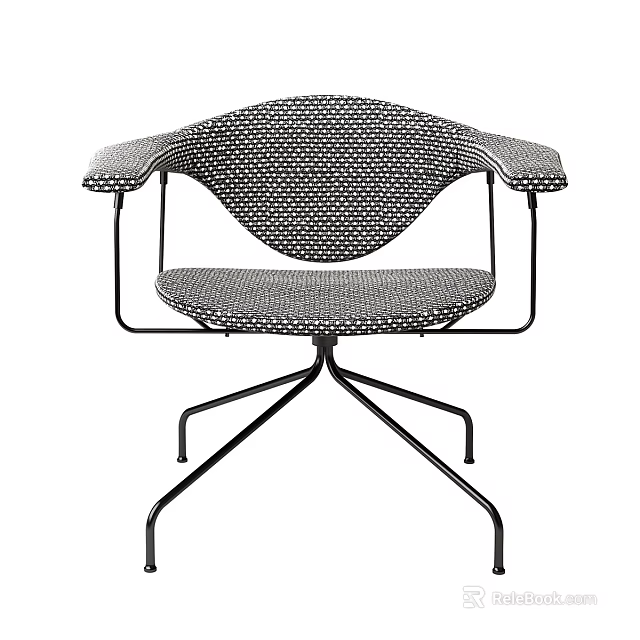 Modern Accent Chair with Dot Patterned Upholstery Metal Frame Star Base and Armrests 3d model 