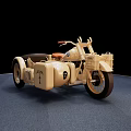 Vintage BMW Motorcycle With Light Colored Body And Side Cases On Black Background Display Platform
