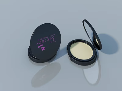Beauty Rose Butterfly Design Black Powder Compact With Open Lid And Light Powder 3d model