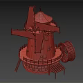 Decorative Windmill Style Furniture With White Tower Red Roof Orange Blades Circular Platform And Small Pavilion