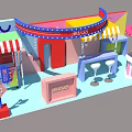 Vibrant Trendy Toy Store Exterior With Colorful Buildings Awning And Bar Counter