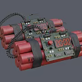 Red Dynamite Bundles Tied Together With Electronic Timer Circuit Boards And Digital 3d model