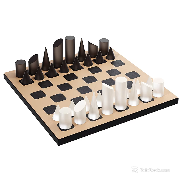Modern Chess Board Game With Black White Conical Cylindrical Pieces And Checkerboard Pattern 3d model 