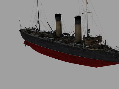 Vintage Steamship With Two Chimneys And Black Red Hull Structure 3d model