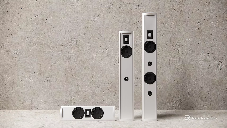 White Modern Home Audio Speakers With Tall Floor Standing And Compact Tabletop Designs 3d model 