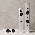 White Modern Home Audio Speakers With Tall Floor Standing And Compact Tabletop Designs