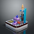 Toy Rocket Launch Pad Model With Black Rocket TNT Lettering Purple Cars And Square Base