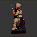 Traditional Deity Statue of Man With Red Face Black Beard Golden Red Robe Holding Sword