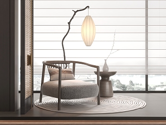 New Chinese Style Single Casual Sofa Single Casual Chair Floor Lamp Shangri-La Curtain 3d model