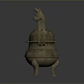 Decorative Bronze Container With Carved Patterns Lid Three Legs And Handles 3d model