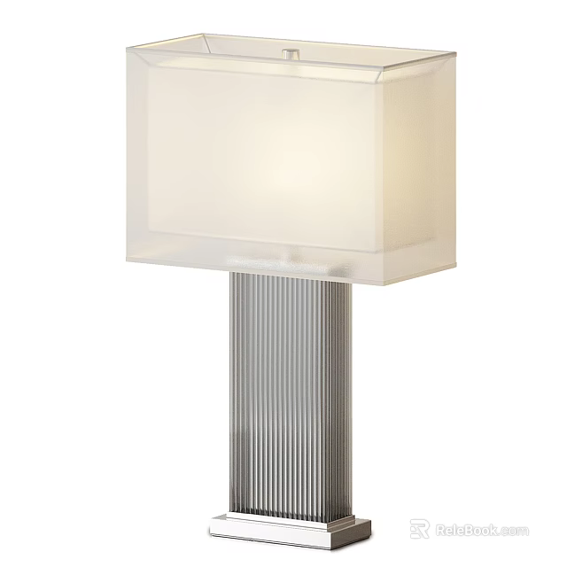 Modern Square Table Lamp With Transparent Shade And Silver Metal Base 3d model 