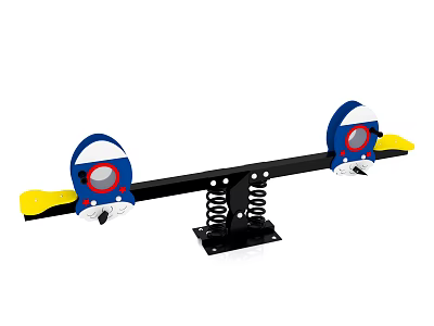 Colorful Cartoon Shaped Seesaw Playground Equipment With Spring Base And Yellow Blue Seats 3d model