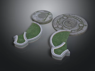 Ornate Circular Stone Garden Architecture With Green Lawn And Decorative Patterns 3d model