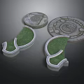 Ornate Circular Stone Garden Architecture With Green Lawn And Decorative Patterns