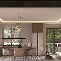 Modern Living Dining Room Interior With Wooden Furniture Sofa Dining Table And Pendant Light