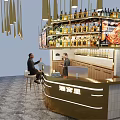 Modern Bar Interior With Golden Counter Wine Bottles Screens And High Stools