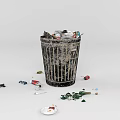 Trash Bin Filled With Various Waste Items Including Cans Plastic And Paper