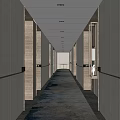 Hotel Corridor Interior With Wooden Doors Patterned Carpet And Soft Ambient Lighting 3d model