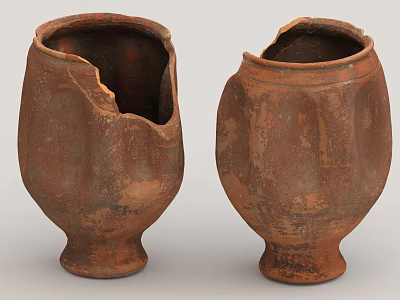 Ancient Broken Handcrafted Clay Ceramic Vessels Featuring Rustic Historical Texture 3d model