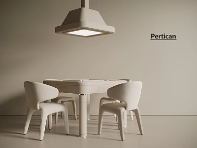 Pertican Minimalist Interior With White Dining Table Chairs And Pendant Light 3d model